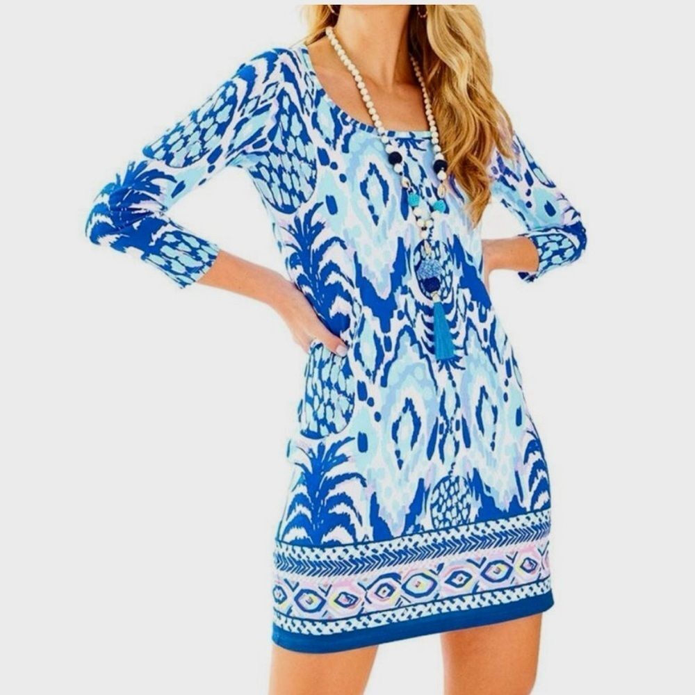 Lilly Pulitzer Beacon Tropical Call Me Serene Blue Pima Cotton Dress - Picture 2 of 8